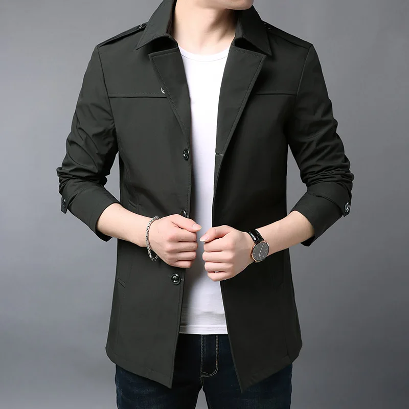 New Fashion Jackets Mens Long Sleeve Outerwear High Street Trend Windbreaker Overcoat Trending Casual Coat Men Clothing - Цвет: Зеленый