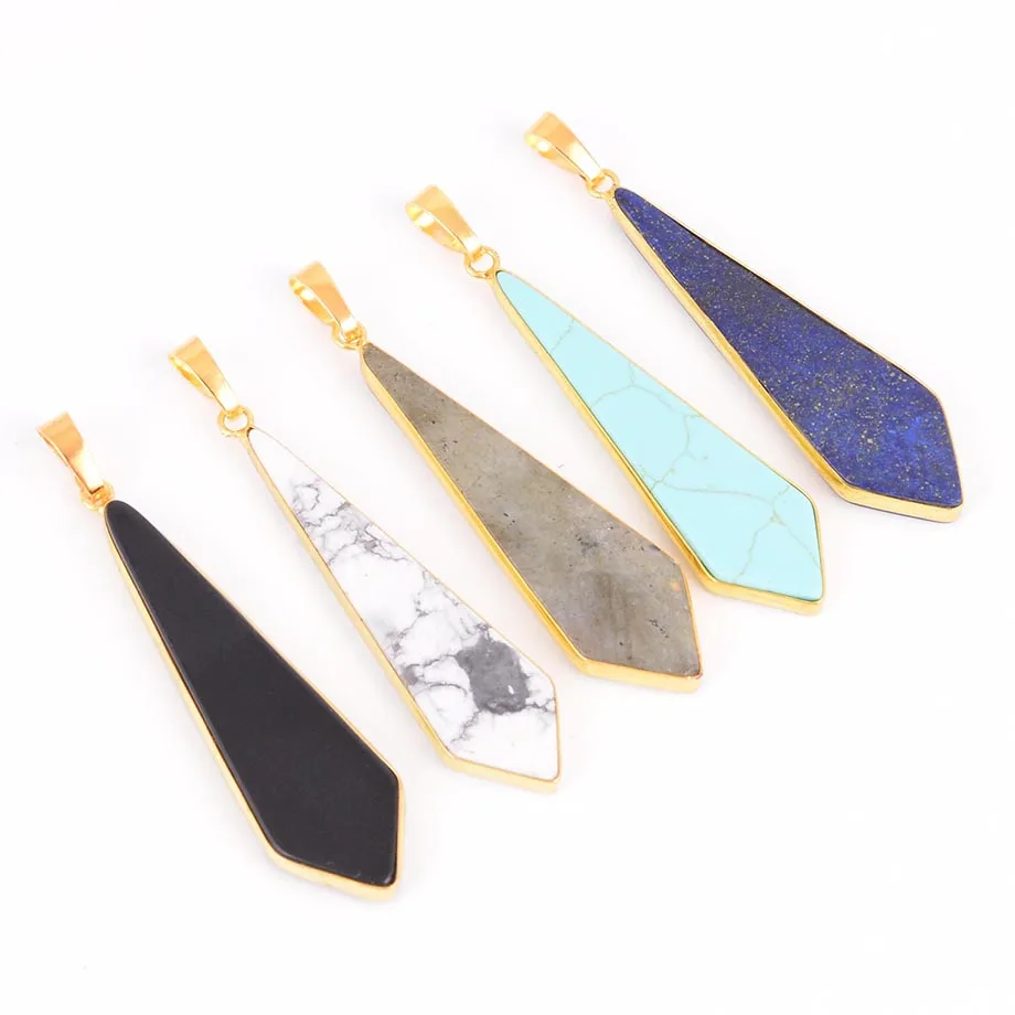 

Natural Stone Sword Shaped Necklace Taper Pendulums Pendants Healing Lapis Lazuli & Obsidian Jewelry