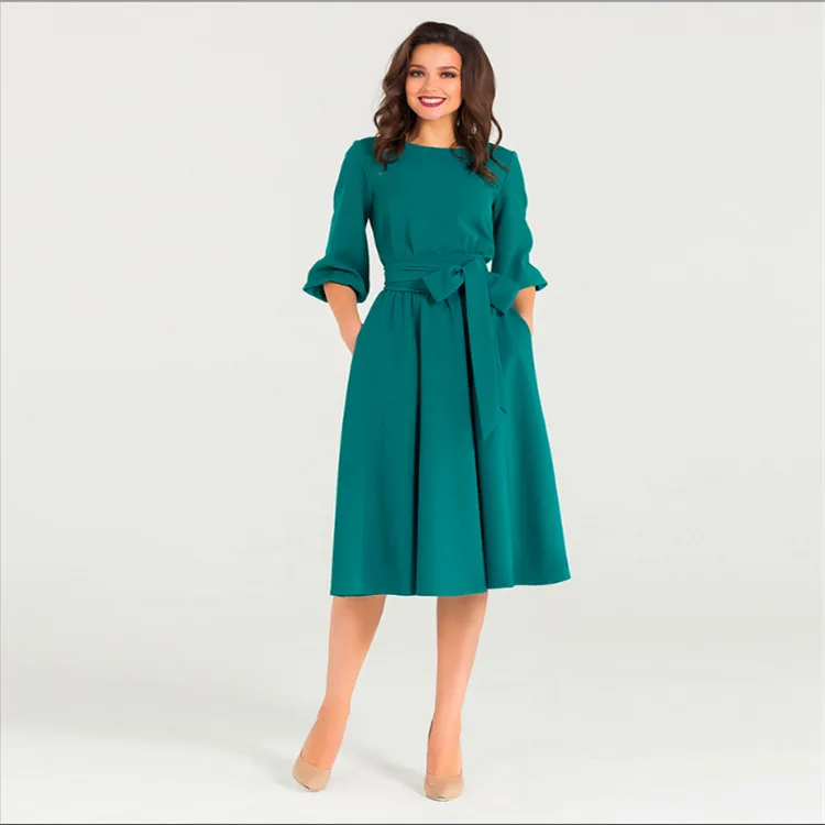 Multiflora осеннее винтажное женское платье трапециевидной формы с рукавом фонариком