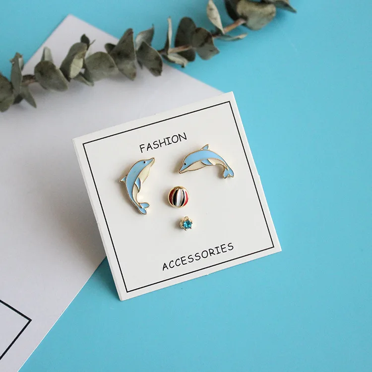 Бесплатная доставка 10 компл./лот модные аксессуары эмали Dolphin Stud Earrings Set |