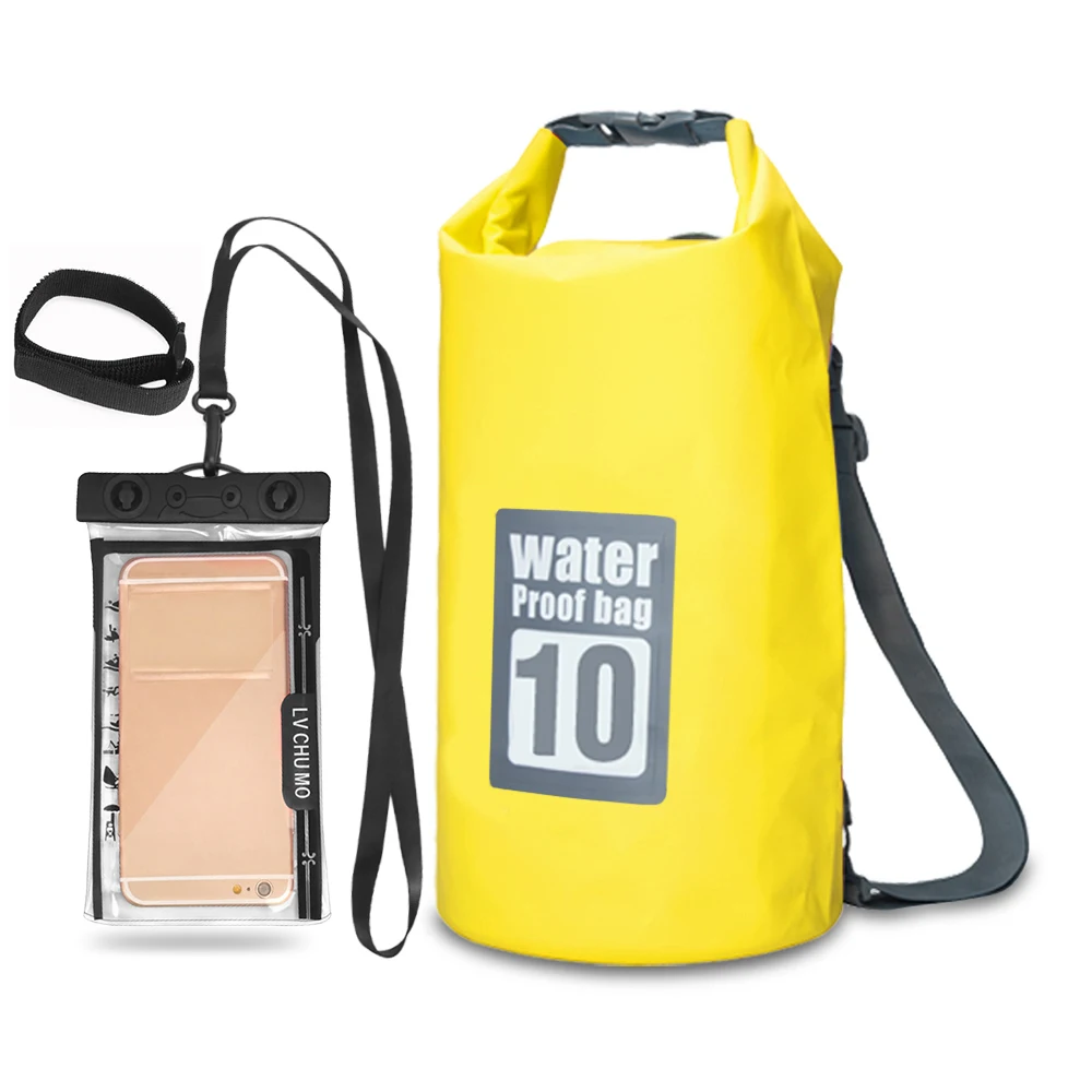 10L 5L/10L/15L/20L Открытый Водонепроницаемый Сухой Рюкзак рулон-топ плавающая сумка с 6,3 ''водонепроницаемый чехол для телефона для каякинга рафтинг - Цвет: 10L