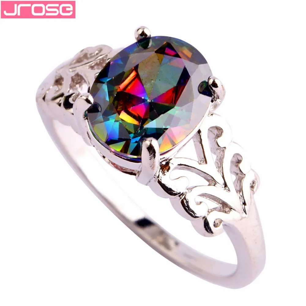 JROSE Wedding Engagement Lady Beautiful Solitaire Jewelry Pink &amp Rainbow Green Cubic Zircon Silver Fashion Ring Size 6-12 | Украшения и