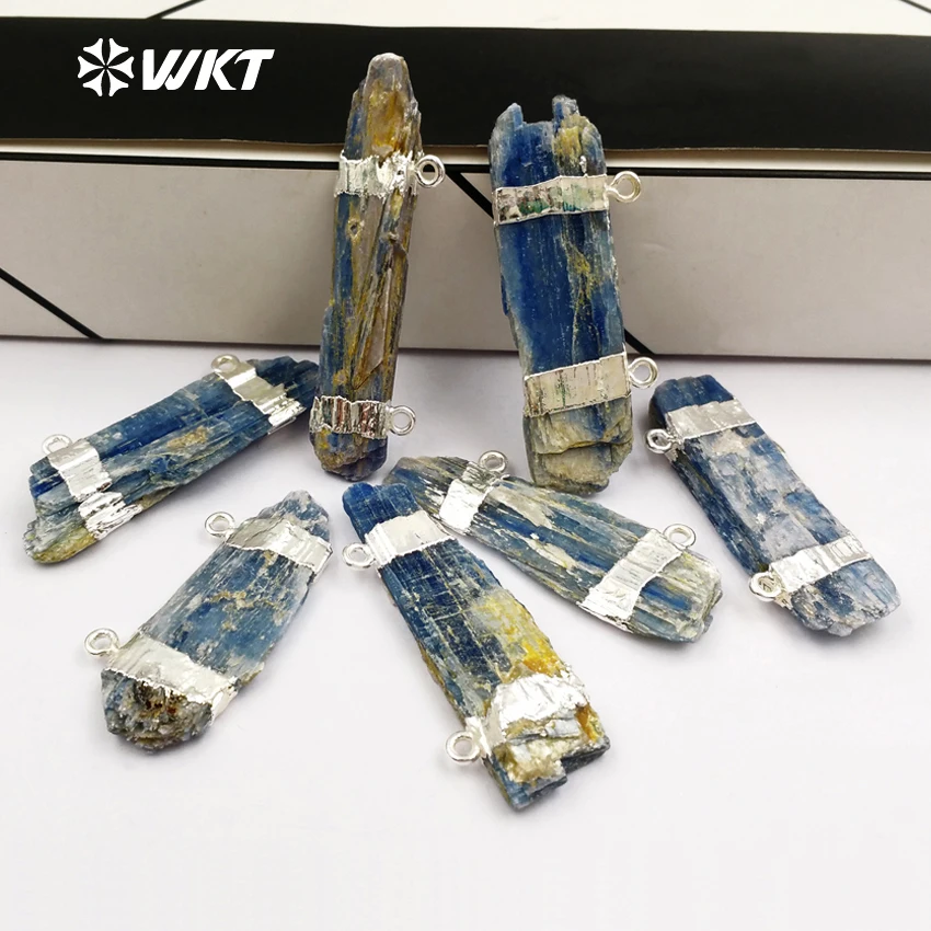 

WT-P1356 Irregular Shape Natural Blue Kyanite Necklaces Pendants double loops raw stone pendant Women Jewelry Making