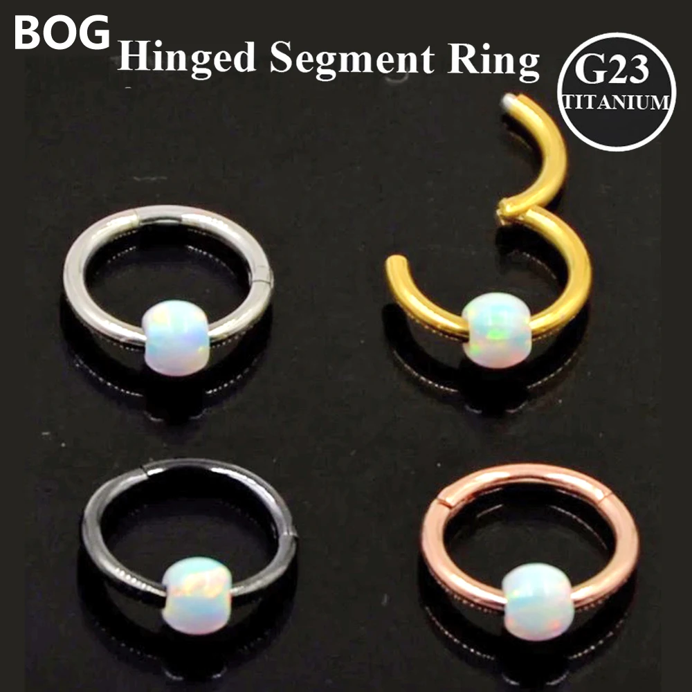 BOG-40PCS G23 Titanium Opal Stone Hinged Segment Ring Septum Clicker Lip Nipple Ear Cartilage Tragus Helix Piercing Body Jewelry