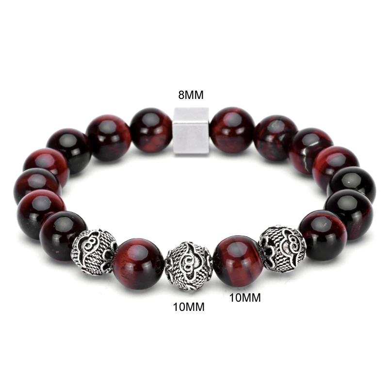Магия рыба браслет Мужчины Браслеты и браслеты 10 мм красный тигровый глаз