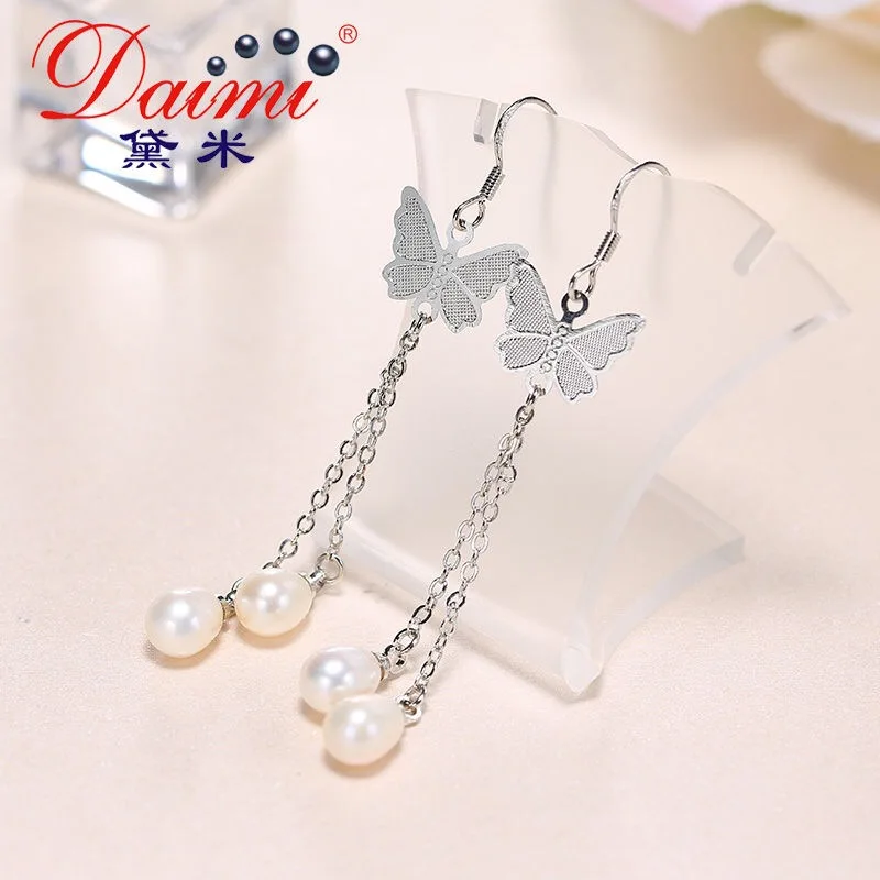 Серьги DAIMI с бабочками двойные Висячие серебряные висячие серьги