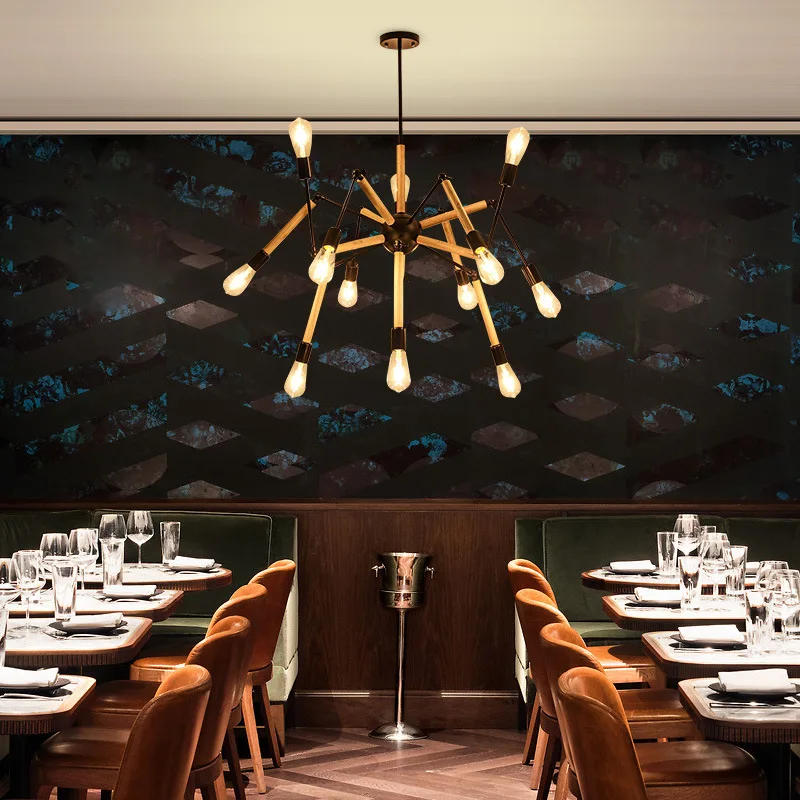 Postmodern Nordic restaurant droplight Industrial iron wood chandelier personality bar living room cafe loft light | Лампы и освещение