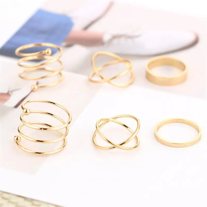 6 шт./компл. золотые кольца Ретро стиль простые геометрической формы в стиле бохо