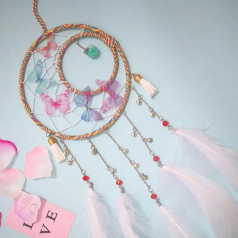 Инс девушка Сердце Бабочка танец стекло Ловец снов перо кулон ветер chime украшение
