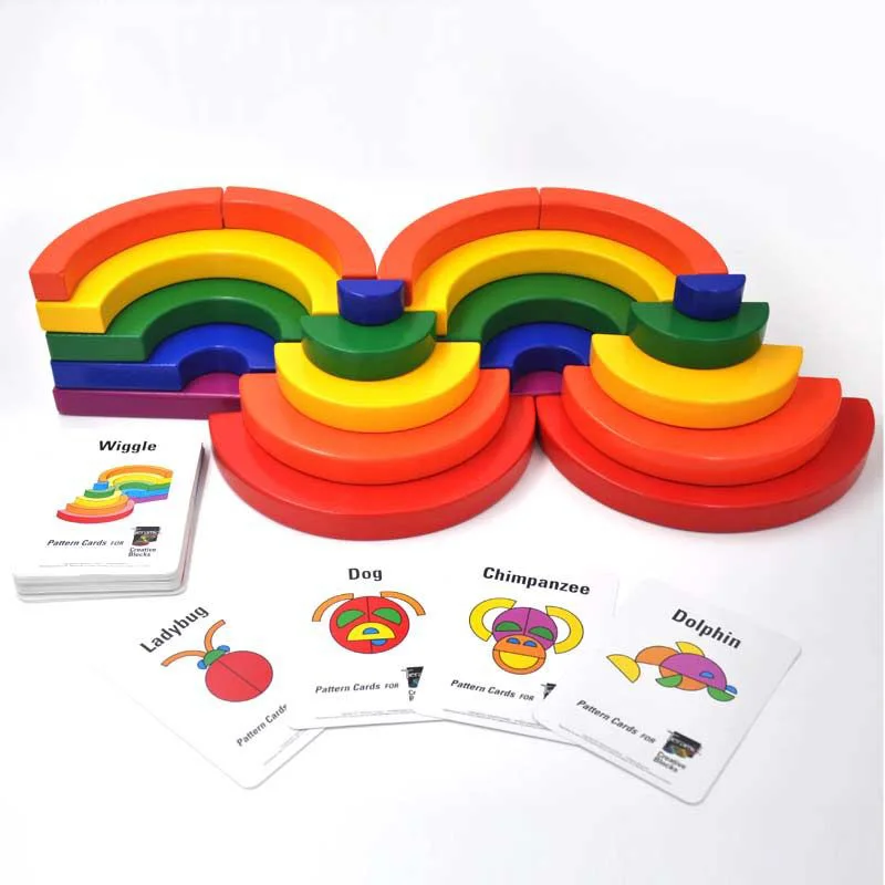 Бренд Большой набор круг Радуга Блоки Деревянные игрушки с 52 узор карточки