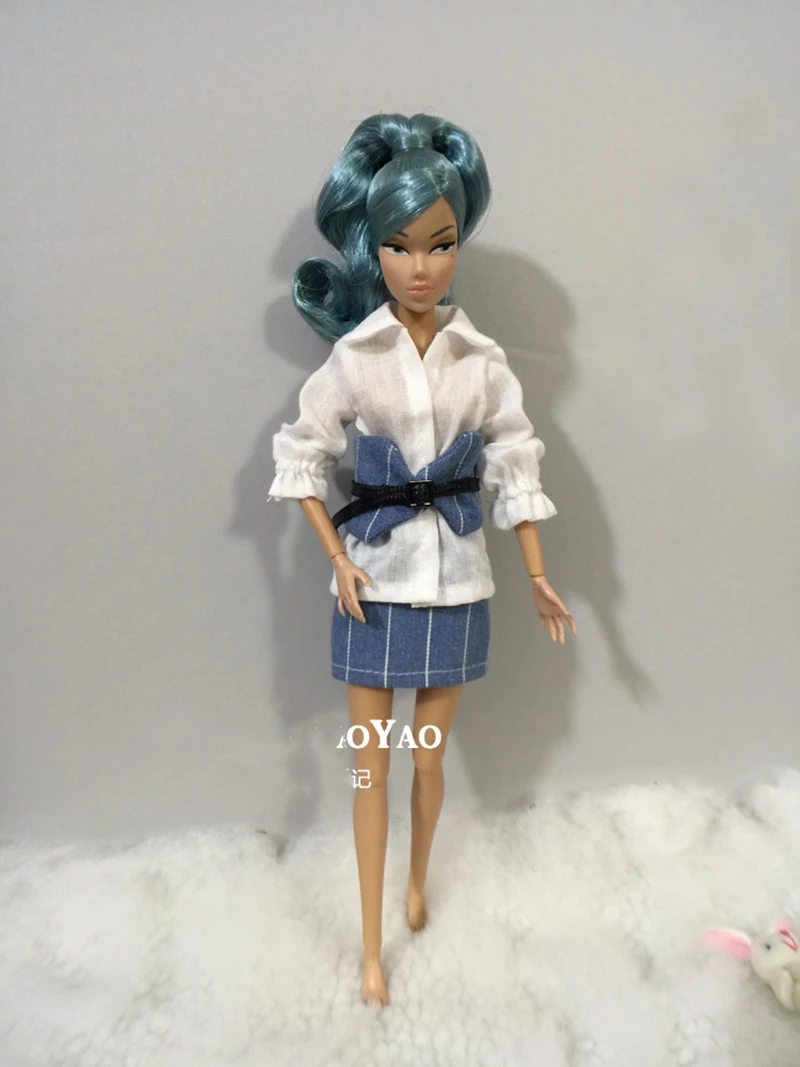 Модная кукольная одежда BJD белая рубашка + синяя юбка ремень аксессуары для кукол