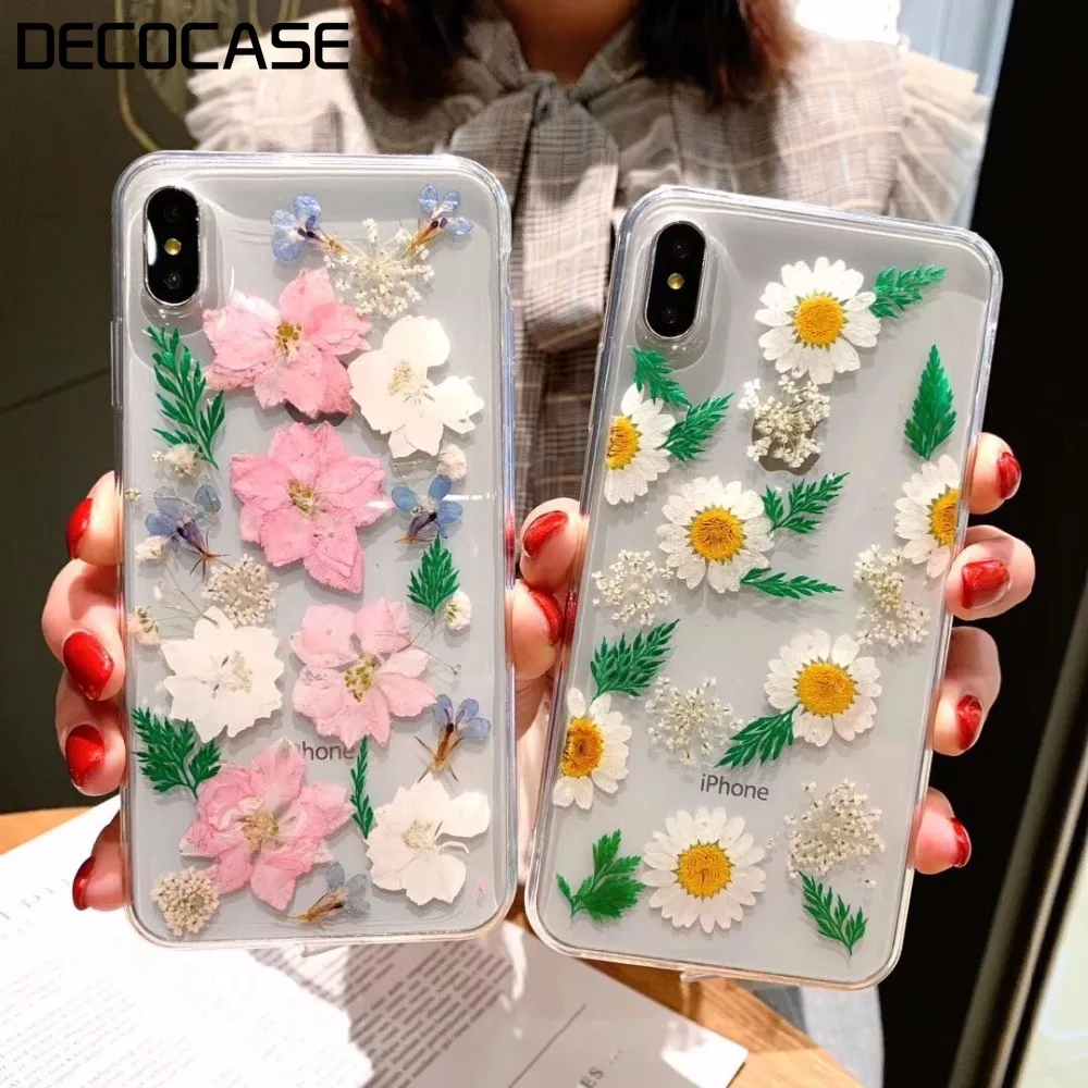 DECOCASE Funny Summer Real Dry Flower Clear TPU Girls Phone Cases for iPhone 7 Plus Case 6 6s 8 X XR S Max |