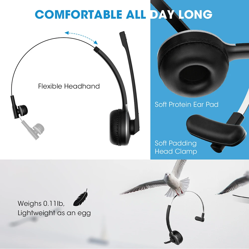 Mpow M5 Bluetooth гарнитура Беспроводные наушники 13H время разговора наушники с шумоподавлением Микрофон для колл-центра ПК телефон