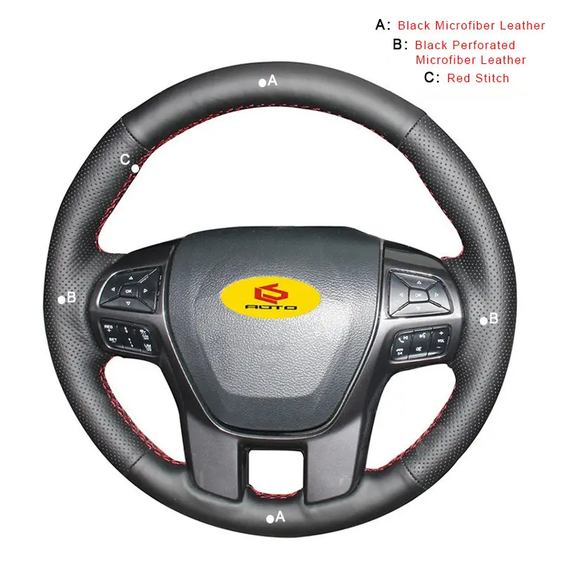 Microfiber Leather Авто оплетка на руле Крышка для Ford Ranger Everest DIY Автомобильные Чехлы На Руль кожаные аксессуары для интерьера - Название цвета: Microfiber Leather