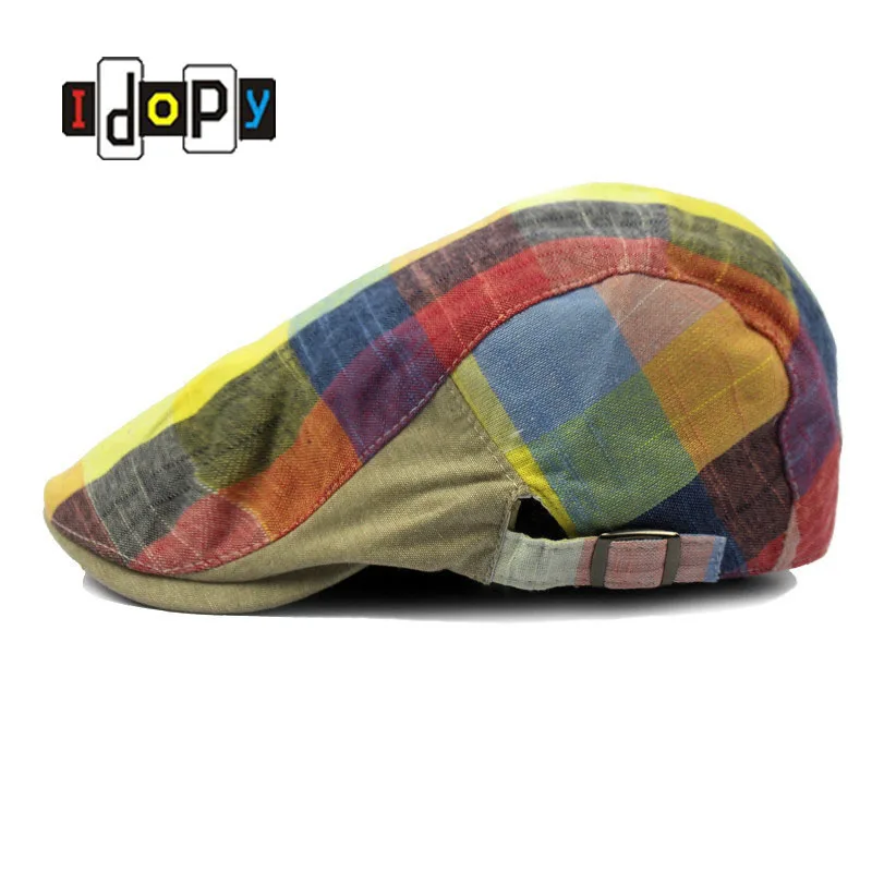 Берет из смешанного хлопка и льна для мужчин женщин модный клетчатый берет в
