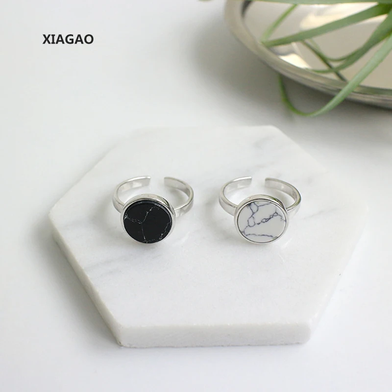 XIAGAO Открытое кольцо из стерлингового серебра 925 пробы черный и белый круглый