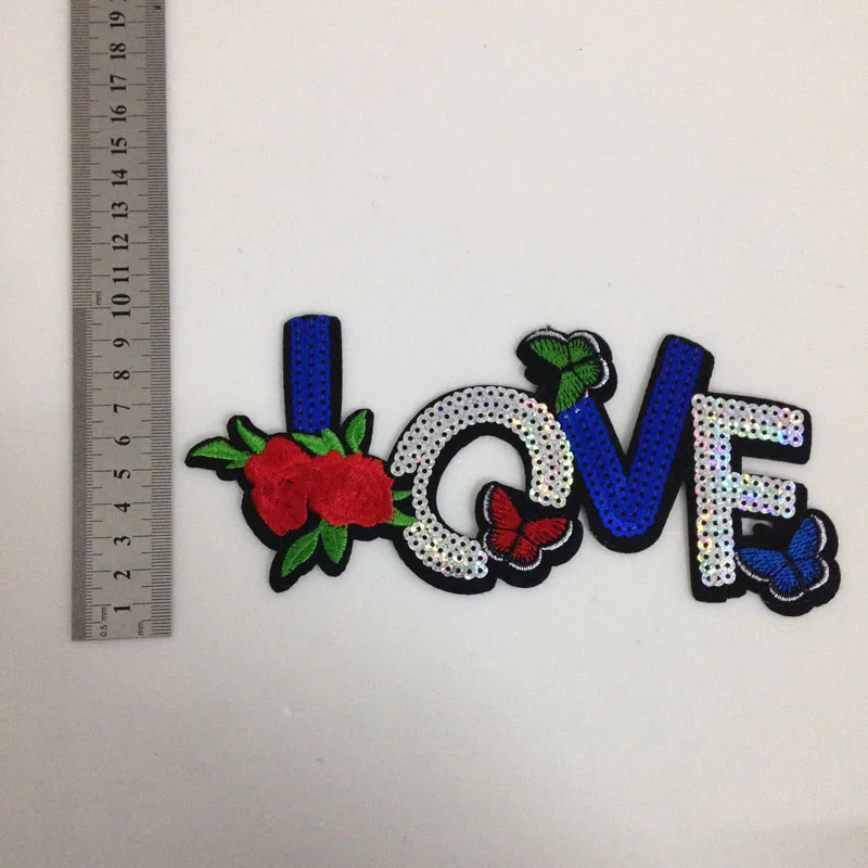 20pcs Flower Love Letters Glitter Patches Sew On parches Sequined Jeans Jacket Patch For Clothing bordados Patchwork Appliques | Дом и сад