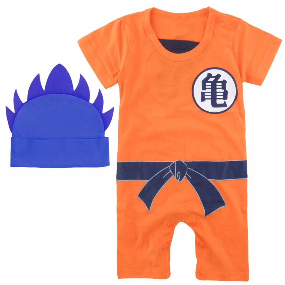 Для маленьких мальчиков комбинезон Dragon Ball Z костюм Вегета ГОКу Младенческая костюм из 2 предметов боди с шляпу милый комплект комбинезон Супер Saiyan комбенизон дракон младенец