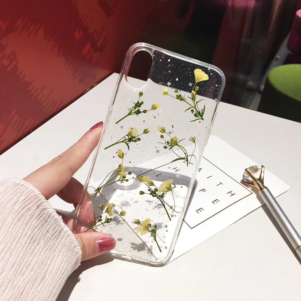 Чехлы с натуральным высушенным цветком для iPhone 11 12 Pro X XS Max XR 6 6S 7 8 Plus чехол ручной