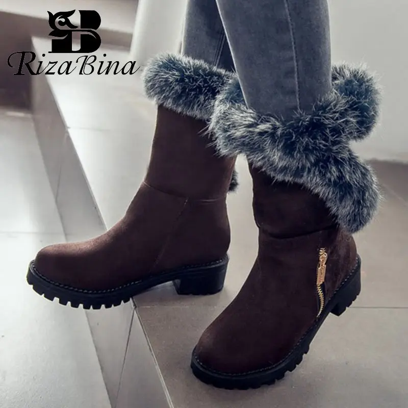 RizaBina/Новые модные женские теплые зимние сапоги Женские с круглым носом на
