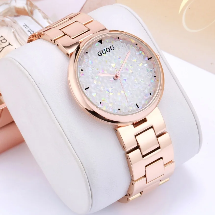 

2018 GUOU Watch Top Luxury Full Diamond Dial Women Watches Fashion Shiny Rhinestone Ladies Hour relogio feminino relojes mujer