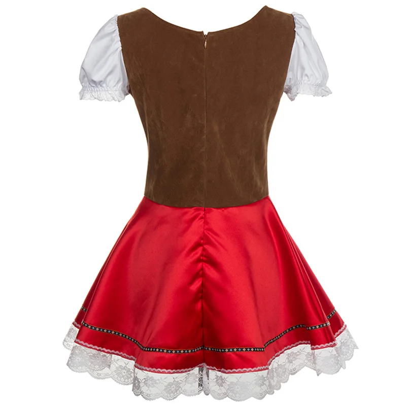 

MOONIGHT New Fashion Oktoberfest Beer Girl Costume Maid Wench Germany Bavarian Short Sleeve Fancy Dress Dirndl For Adult Women