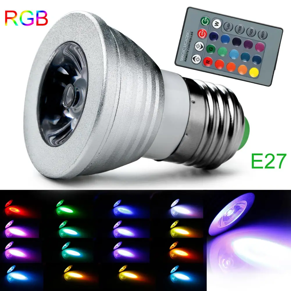 Новейшая Энергосберегающая светодиодная RGB лампочка E27/GU10/MR16 3 Вт прожектор с 16