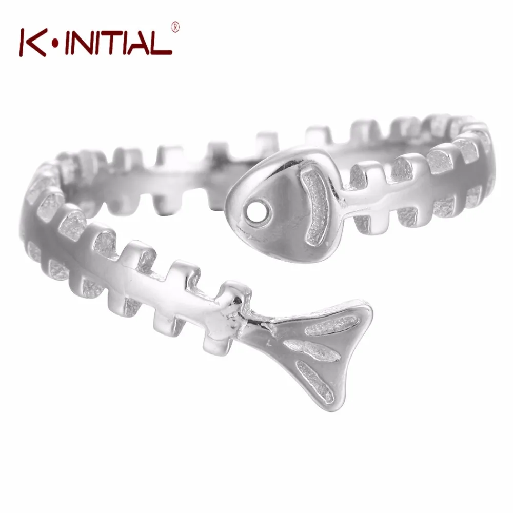 Kinitial 1 шт. 925 Серебряный рыбья кость кольцо открытие рисунок большая рыба ест