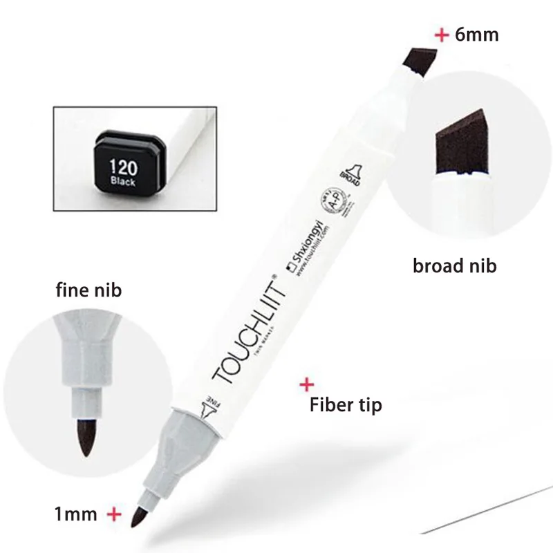 Touchliit 0# цвет меньше блендер алкоголь арт маркеры 120# черный цвет Эскиз Рисование маркером анимация манга двойные графические ручки