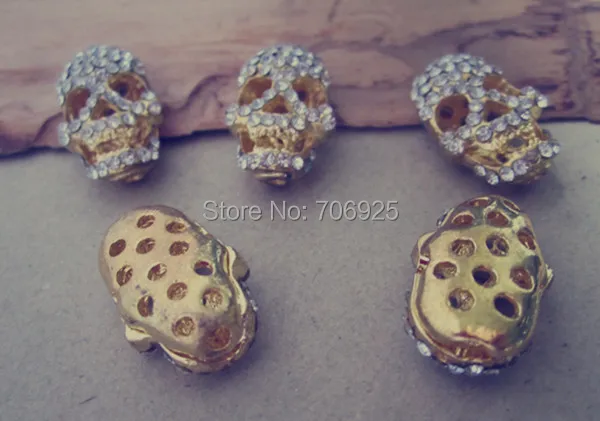 

2pcs Gunmetal color and gold color Hollow out Skeleton head pendant charm 14mmx21mm