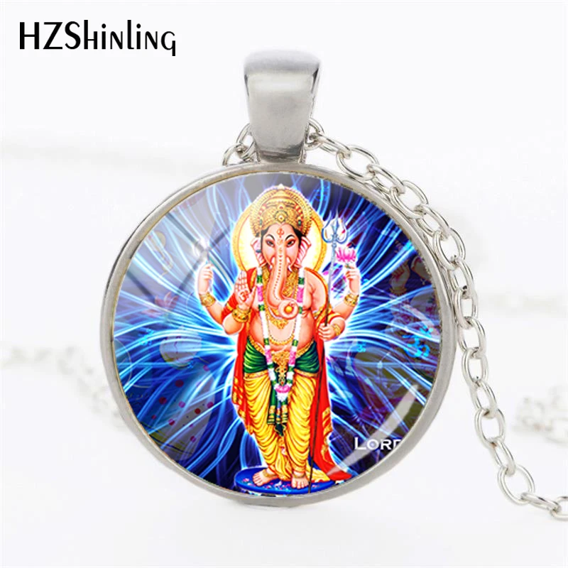 3-1 HZSHINLING Lord Ganesh Ganesha индуистский слон ожерелье индуистский Ганеш ювелирные изделия изображение ожерелье со стеклянной подвеской ожерелье - Окраска металла: 3-1