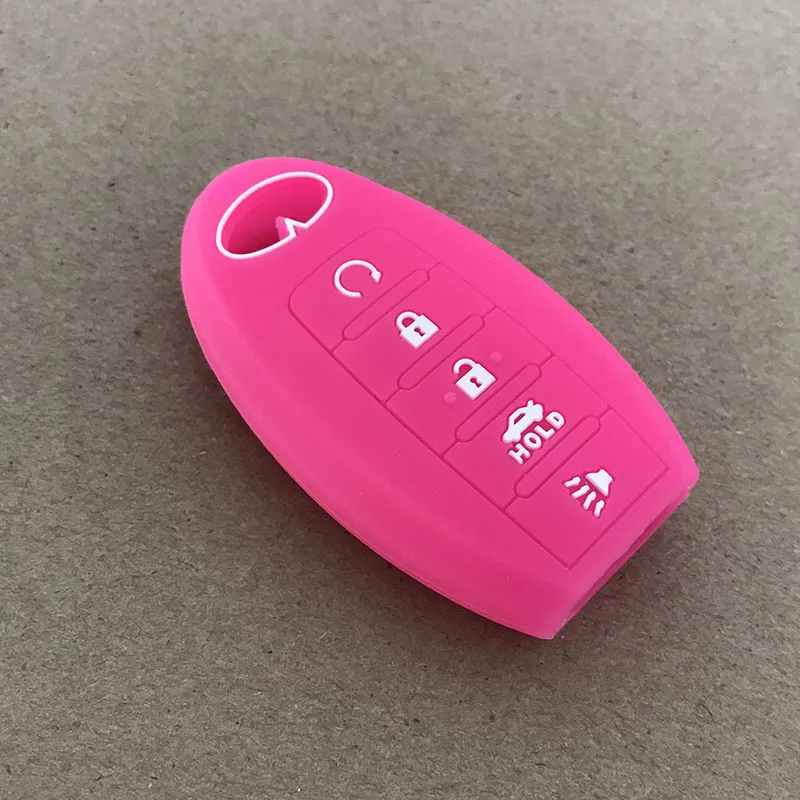 Magenta Силиконовый чехол для ключей fob чехол держатель защищенная кожа крышка для infiniti JX35 QX60 QX70 QX80 удаленный БЕСКЛЮЧЕВОЙ ввод 5 Кнопка - Название цвета: Magenta