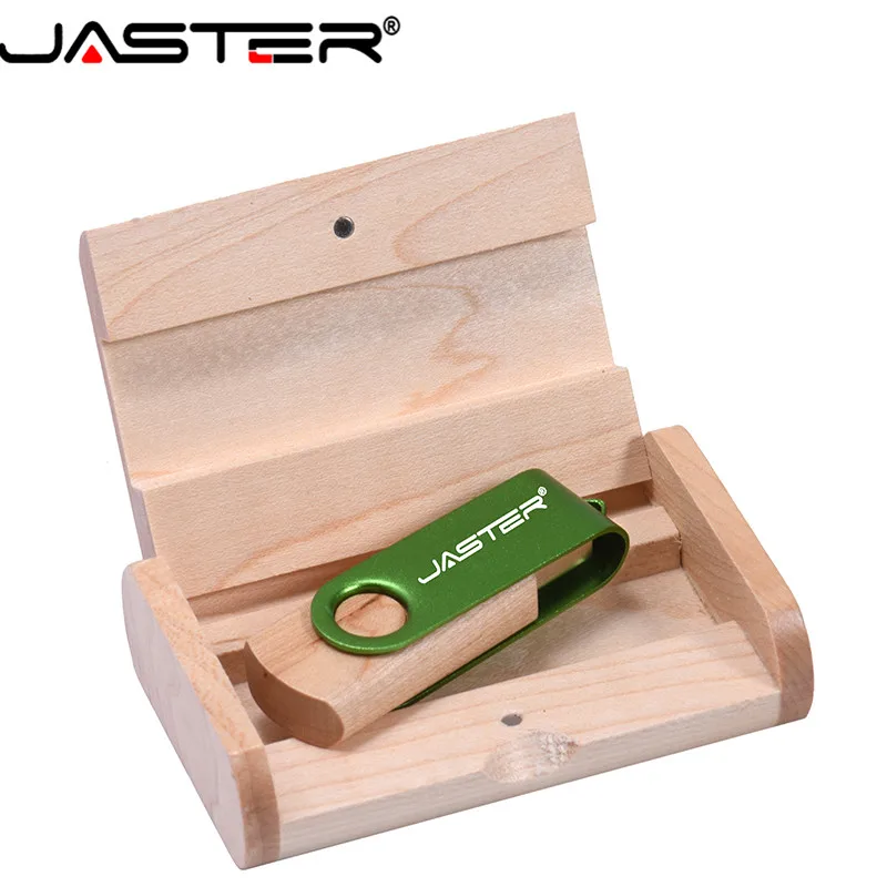 JASTER деревянный металлический вращающийся USB с коробкой usb флеш-накопитель карта памяти Флешка 4 ГБ 8 ГБ 16 ГБ 32 ГБ логотип для фотографии