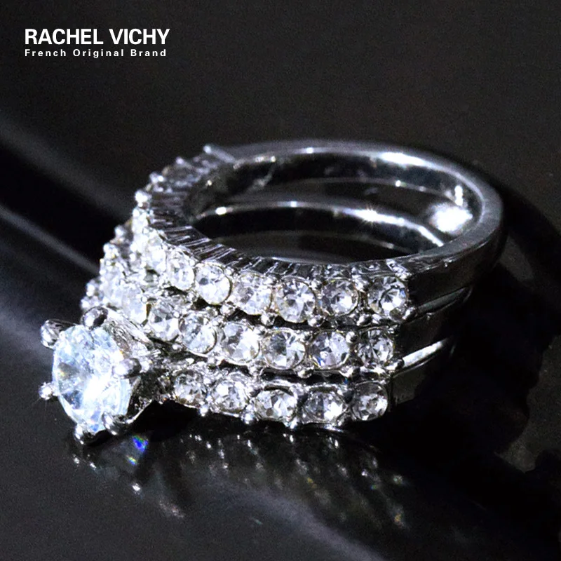 RACHEL VICHY 3 шт./компл. роскошные наборы свадебных колец посеребренные AAA обручальные