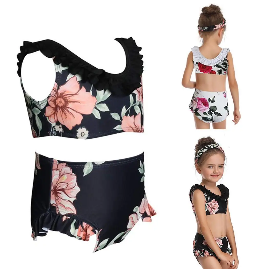Модный Купальник цветочный принт для девочек из 2 предметов милый купальный
