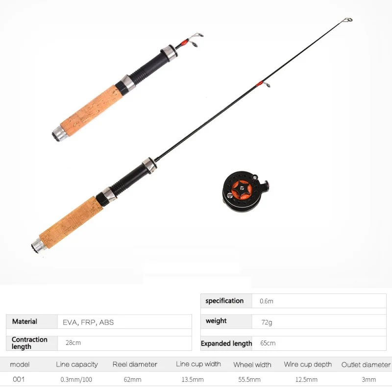 Ice Fishing Rod(Reel) Winter Super Short FRP Fiber Lightweight Retractable Telescopic Pole(Wheel) For Freshwater Saltwater
