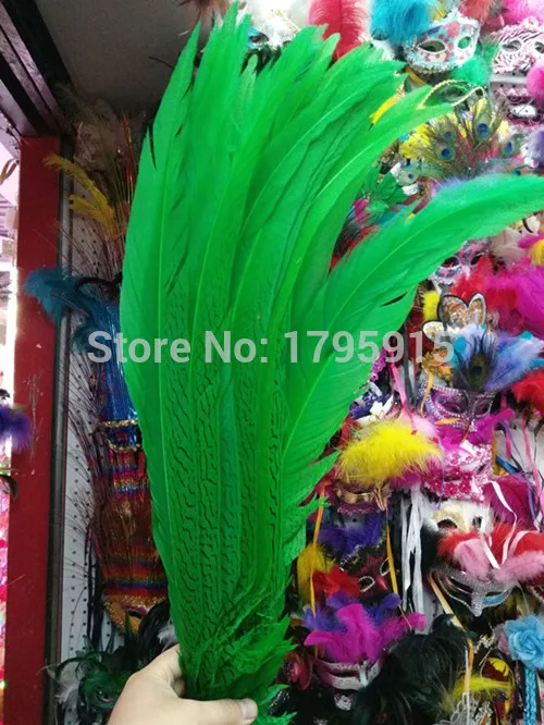 green Atacado 100 шт./lote prata faisao pena de galinha pena/pena de pavao/pena da avestrumz para chapelaria/головные уборы 50-55 см - Цвет: green