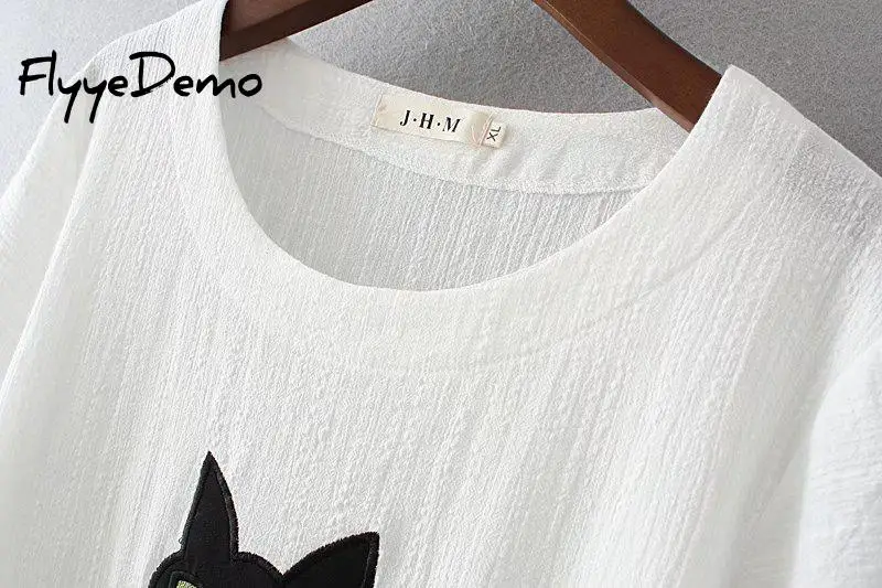 Kawaii Cat Appliques супер большая футболка для женщин Harajuku топы 2020 летняя с коротким