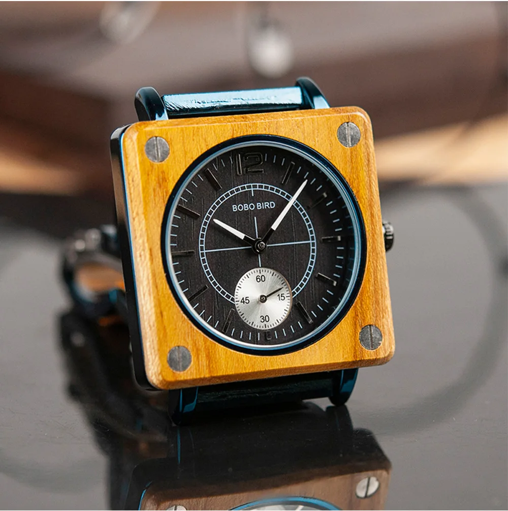 Bobo Bird модная квадратная деревянная коробка для часов мужские японские Seiko Move Мужские t Уникальные Роскошные брендовые водонепроницаемые кварцевые наручные часы Подарки для мужчин