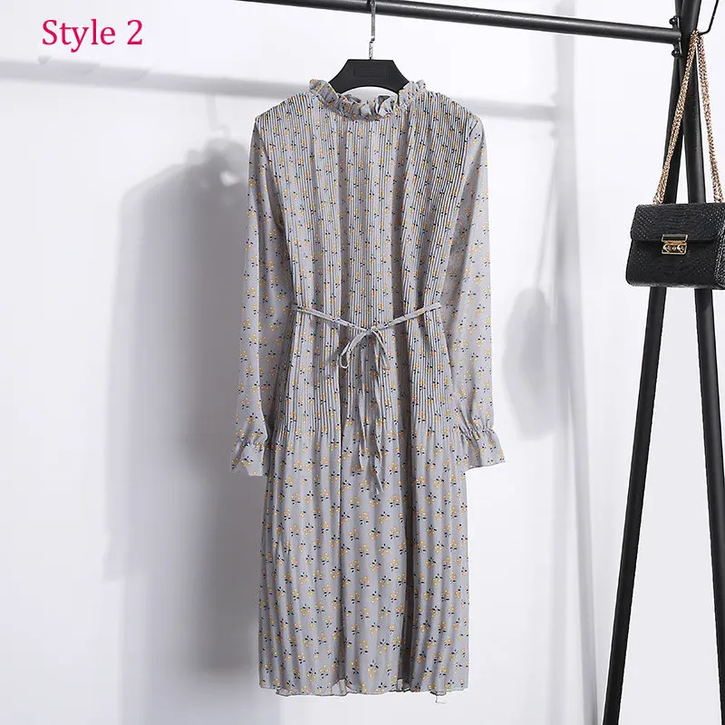 style 2 Двухслойное шифоновое платье с цветочным рисунком, эластичная резинка на талии, женское весеннее платье трапециевидной формы на шнуровке с расклешенными рукавами, богемное платье для женщин, Vestidos - Цвет: style 2