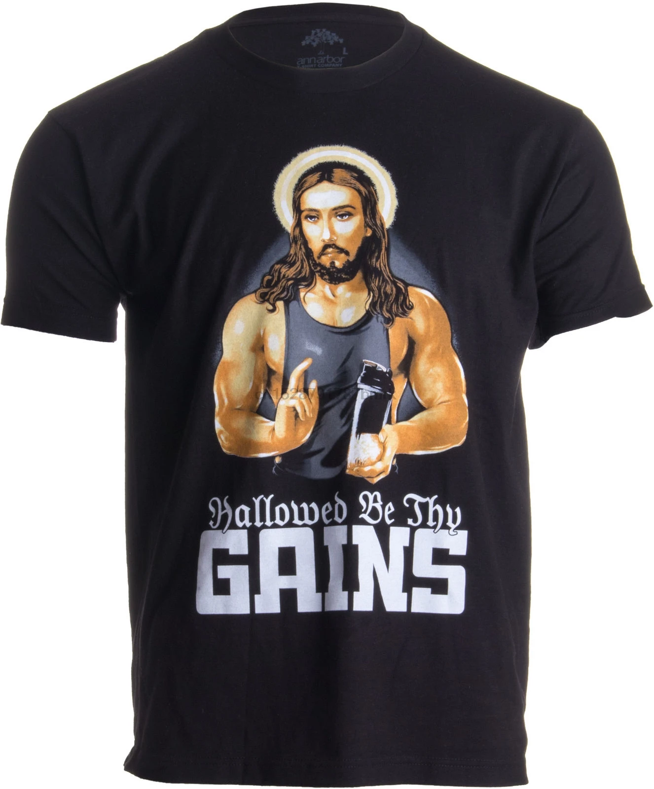 Newest Fashion Hallowed Be Thy Gains Funny Muscle Jesus Weight Lifting Work Out Humor T-shirt Men Crewneck Tee Shirts | Мужская одежда
