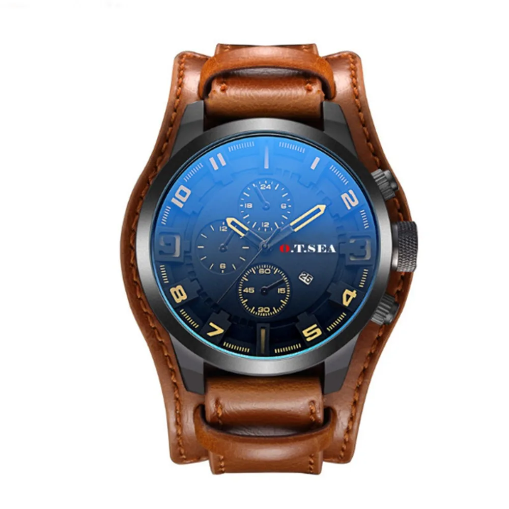 Мужские спортивные кварцевые часы Reloj Hombre мужские Роскошные наручные с кожаным