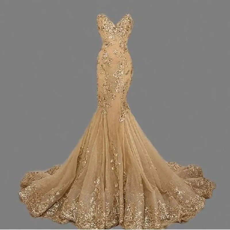 

Robe de soiree Gold Mermaid Evening Dress vestido de festa Custom Made Sweetheart Mermaid Long Evening Dresses Sexy Bride Gown