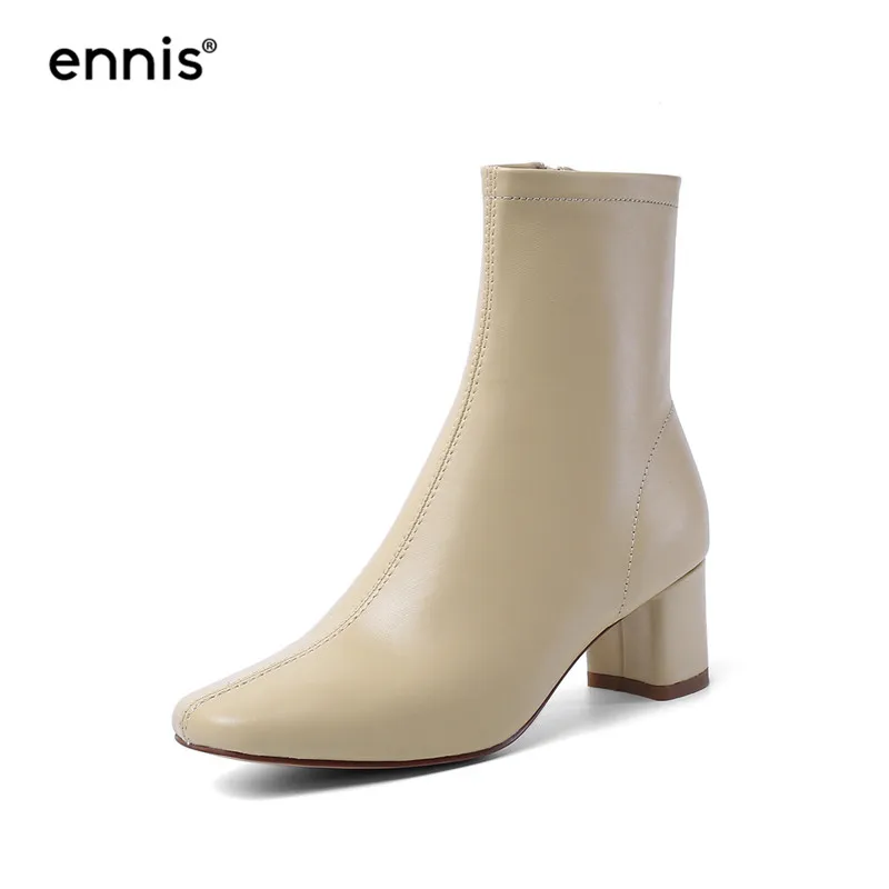 Apricot ENNIS/; ботинки из мягкой овечьей кожи; женские ботинки; женские ботильоны из натуральной кожи; белые туфли на массивном каблуке; цвет черный, коричневый; Новинка; A945 - Цвет: Apricot