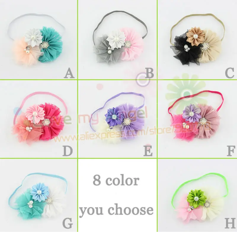 girl headband shabby chic flower hairband Rhinestone Button satin tulle Hair accessories 12pcs/lot | Детская одежда и обувь