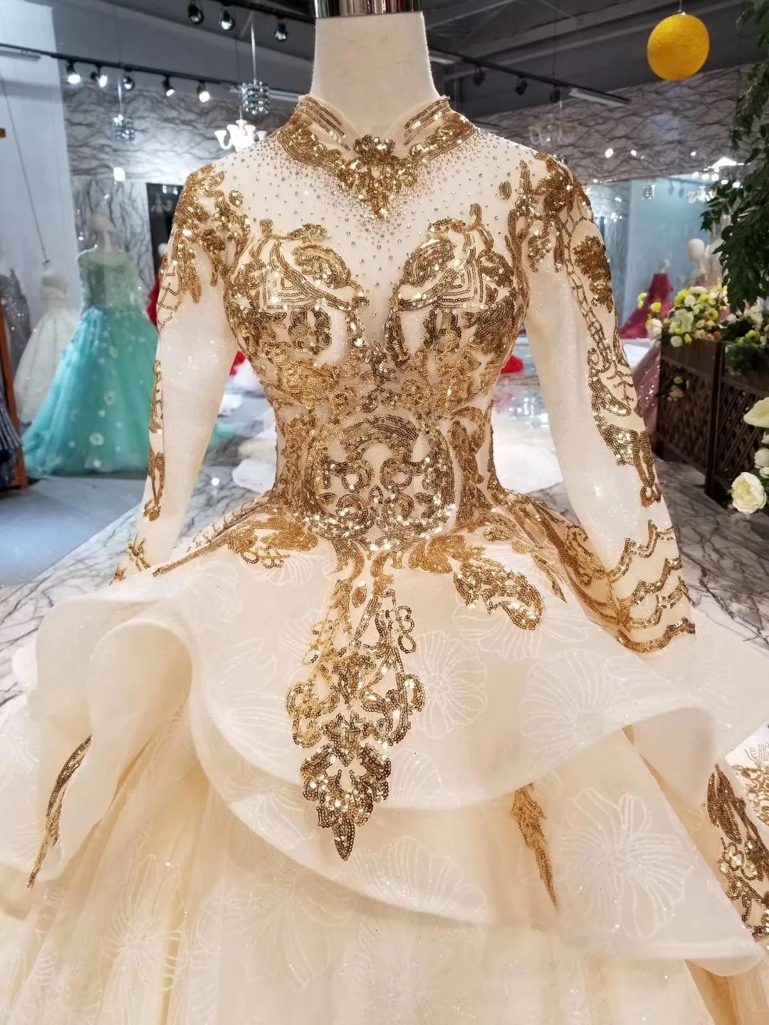 Новый дизайн 2019 Арабская мусульманская Пышная юбка с длинным рукавом и высоким