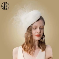 fs beige white fascinator hats for weddings church women derby pillbox hat with veil black fedoras vintage ladies party elegant