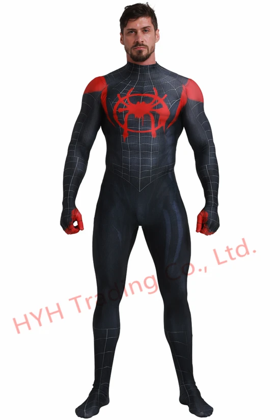 В году, костюм Человека-паука для взрослого с 3D принтом "Black Miles Morales" маскарадный костюм супергероя "Zentai" "Человек-паук"