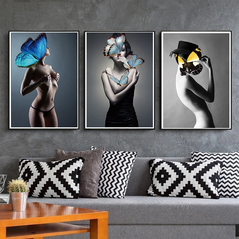 Modern Abstract Butterfly Girl Wall Art Canvas Painting Posters and Prints Decoration Home Pictures for Living Room Decor | Дом и сад