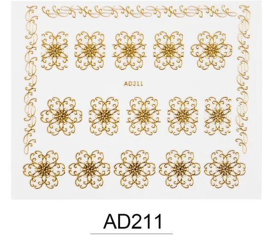 AD211 1 шт., золотые металлические 3D сверкающие ногти, наклейки, цветок, полная лоза, клейкие наклейки, маникюр, сделай сам, дизайн ногтей, слайды, TRAD201-212 - Цвет: AD211